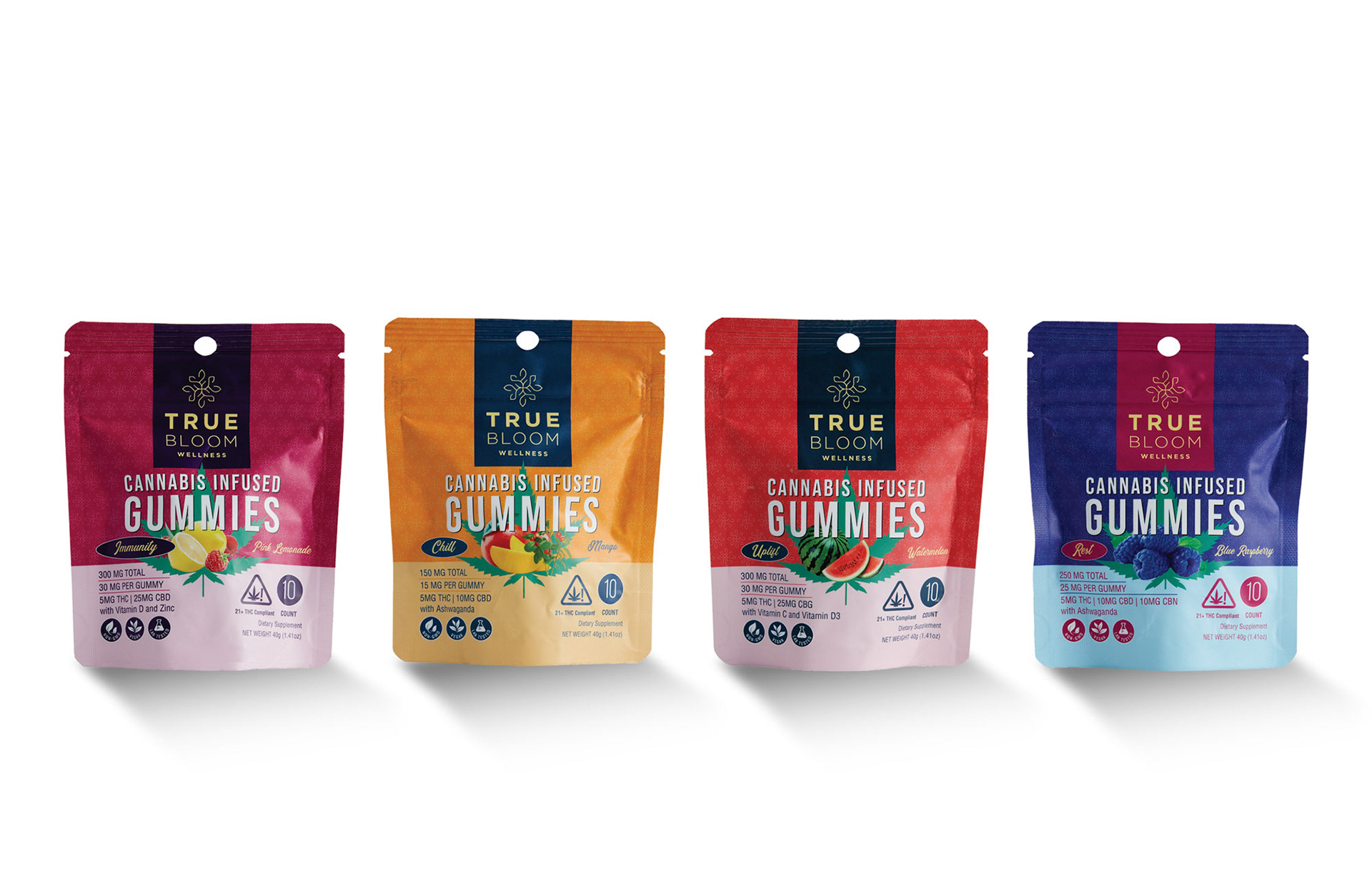 Six different flavors of True Bloom Wellness Cannabis Infused Gummies