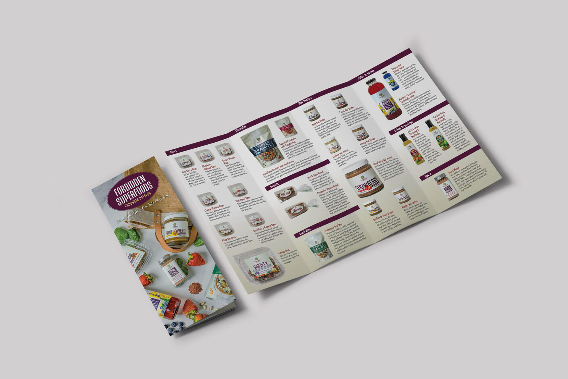 Forbidden Superfoods Brochure cover folded and brochure open