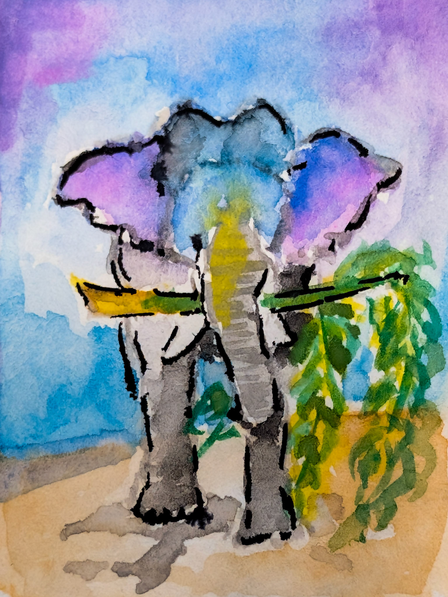 Quick Watercolor Elephant - Mr. Munchy. practice practice