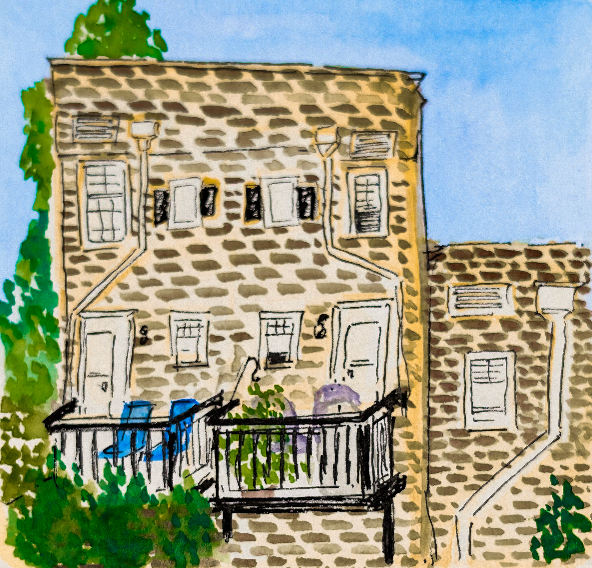 Plein air/ at location quick sketch - Surveying my neighbor's private chambers, they have an adorable outdoorsy cat