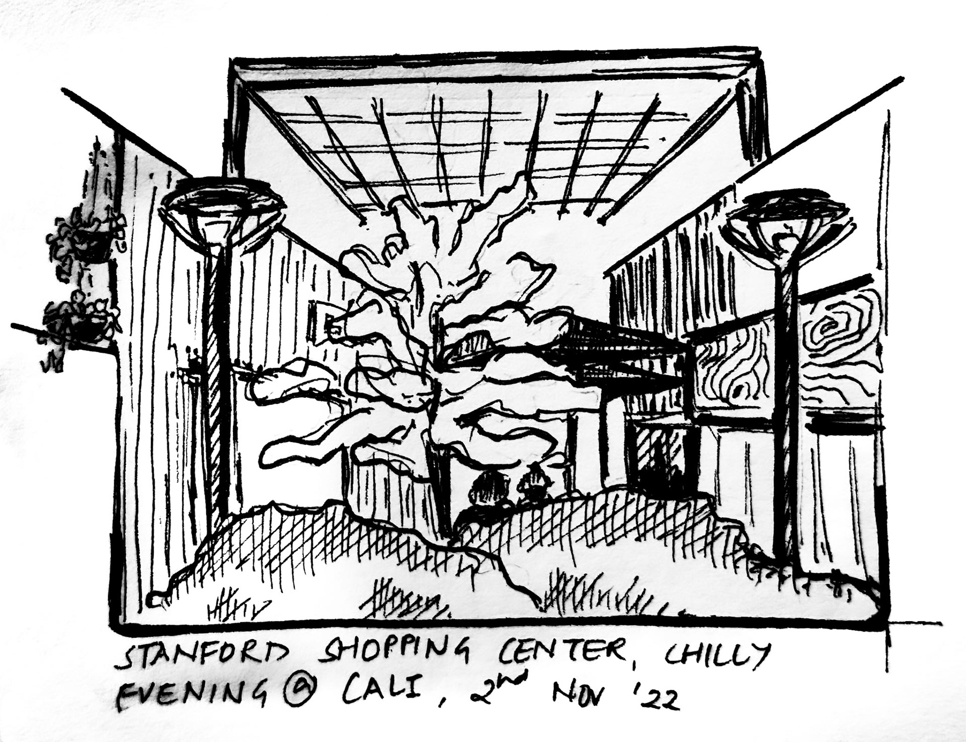 Stanford Shopping Center. California. Quick sketch to memorialize my proximity to Stanford. I feel smart now