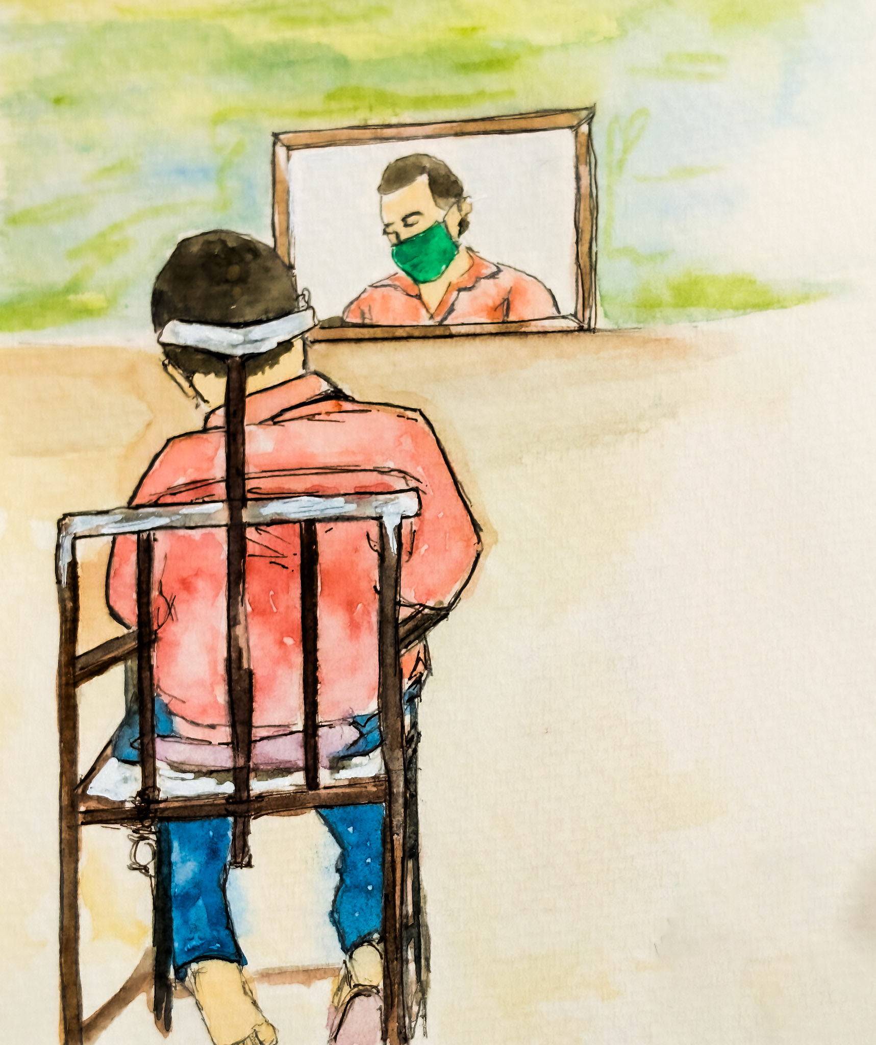 Sleepy barber during COVID. Mumbai streets. No work, mandatory rest.