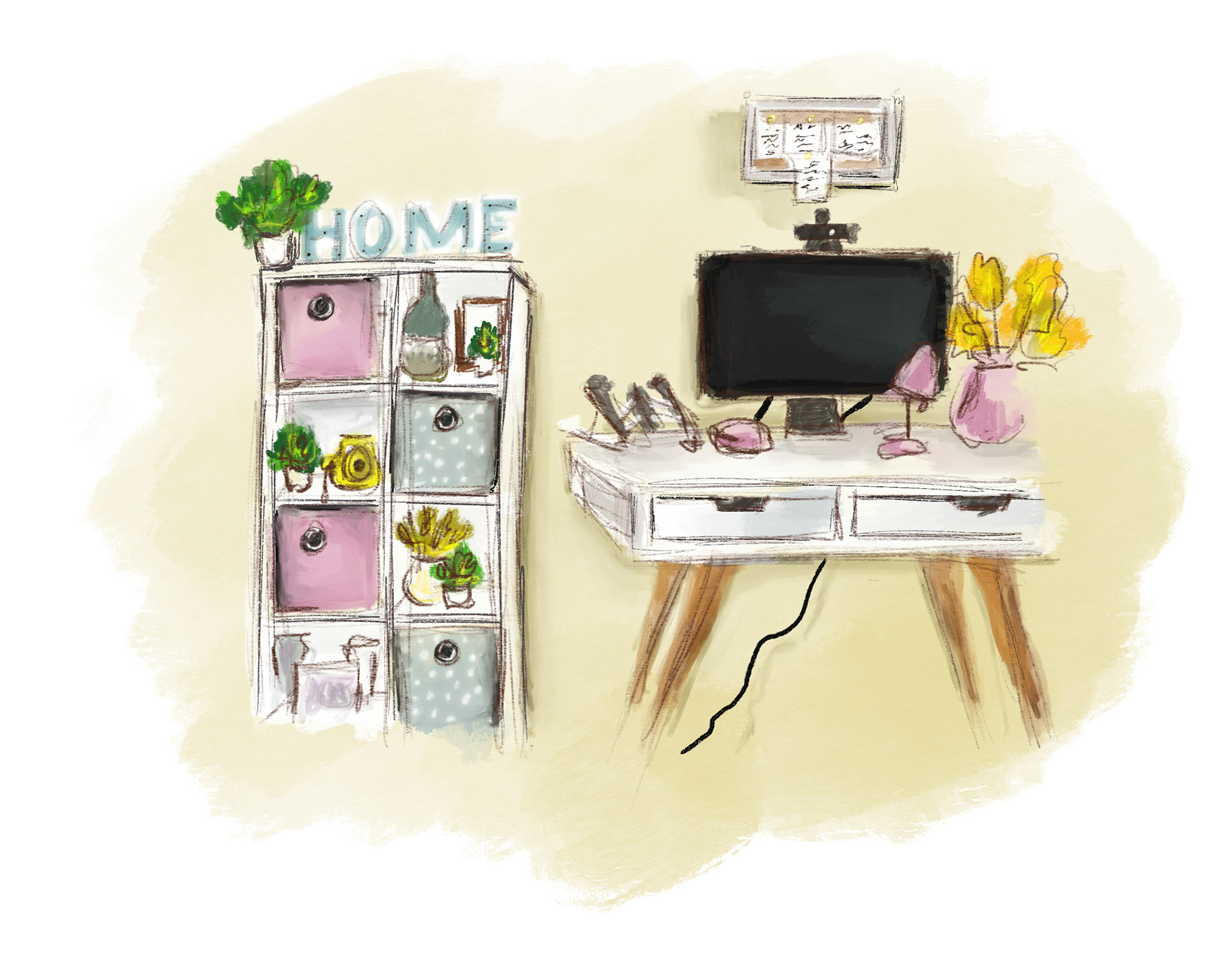 My flatmates room, unmistakably girly. Plein air/ at location quick sketch.