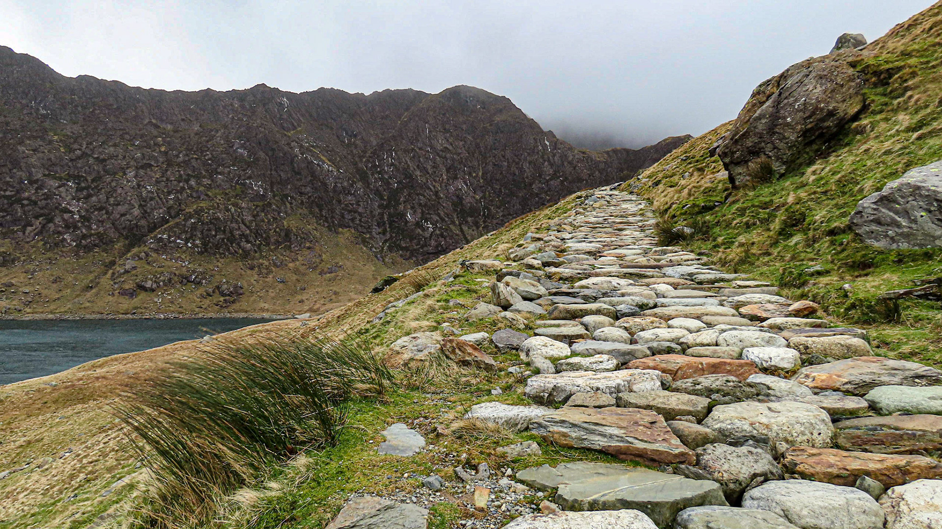 Miners' Track to Snowdon along Llyn Llydaw (Reservoir)