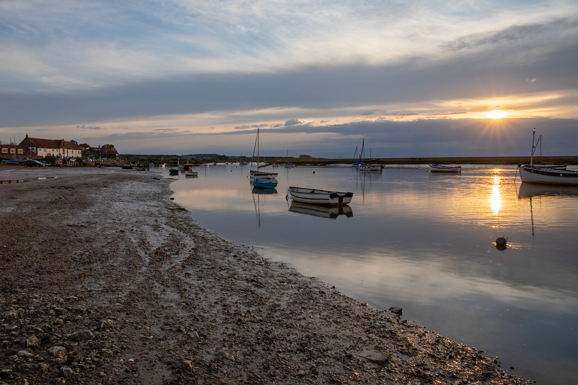 Sunset on the river estuary at Burnham Overy Staithe