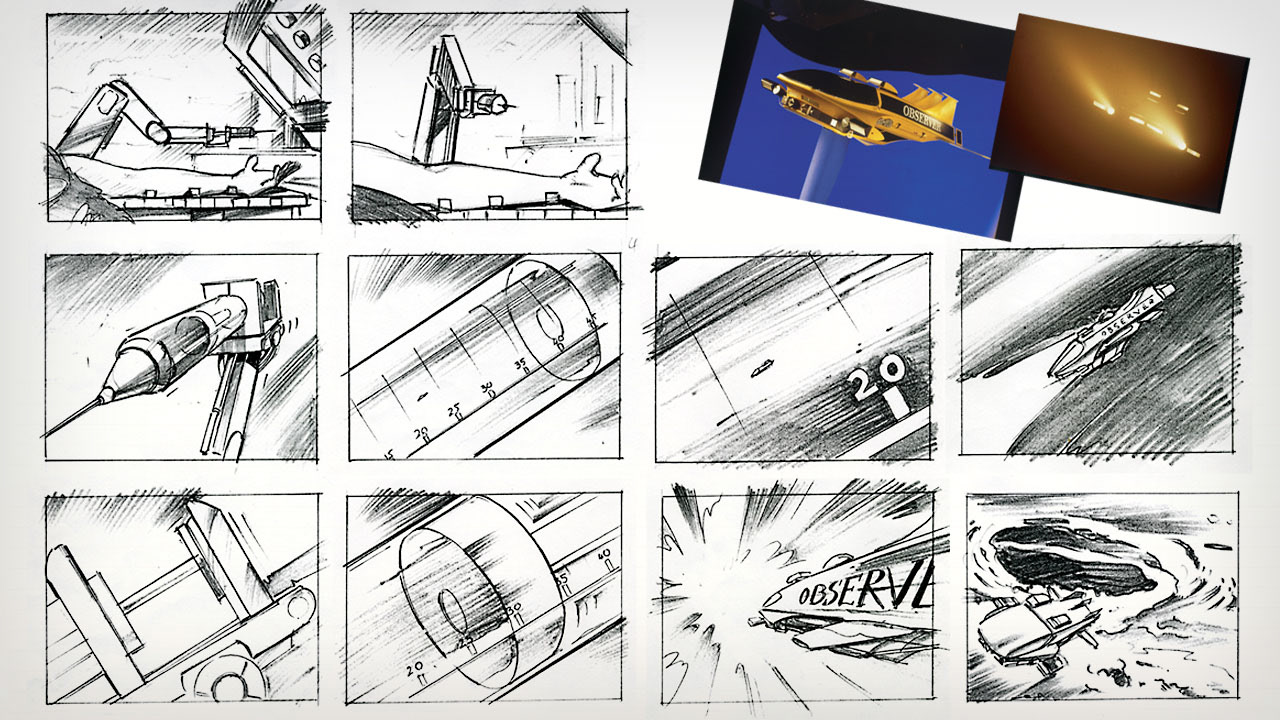 The 'fantastic voyage' storyboard for The Observer TV commercial.