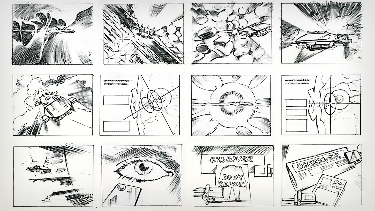The 'fantastic voyage' storyboard for The Observer TV commercial.
