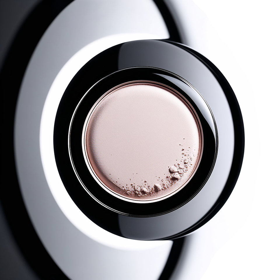 Abstract and graphic composition of a cosmetic product, evoking purity and technological innovation in the world of beauty created with artificial intelligence.