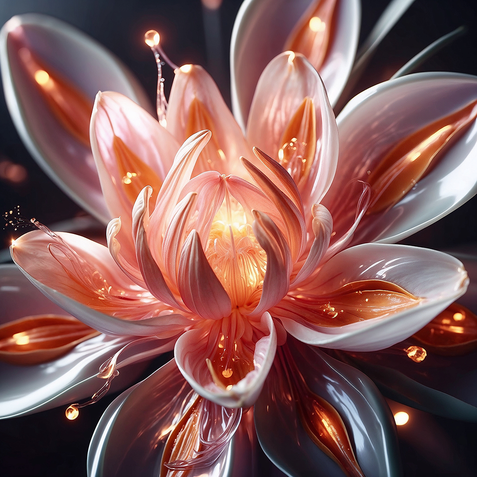 Radiant floral beauty with an inner light, representing harmony and vitality created with artificial intelligence.