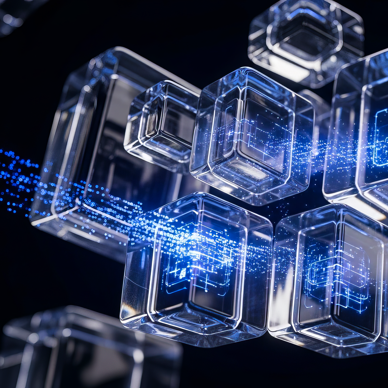 Concept of a data center or cloud infrastructure, where information flows between virtualized servers created with artificial intelligence.