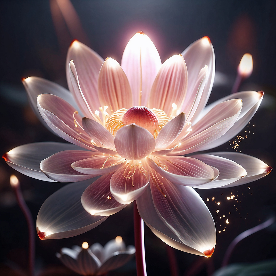 Radiant floral beauty with an inner light, representing harmony and vitality created with artificial intelligence.
