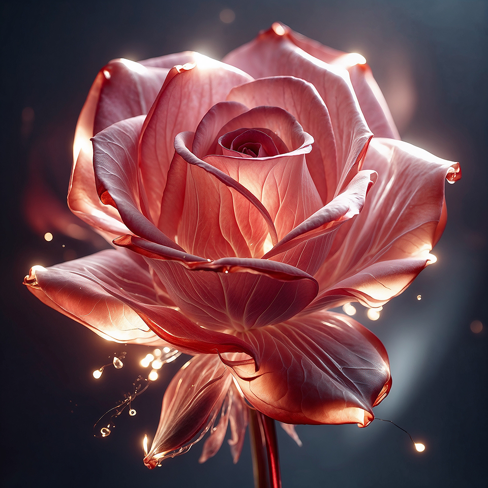 Radiant floral beauty with an inner light, representing harmony and vitality created with artificial intelligence.