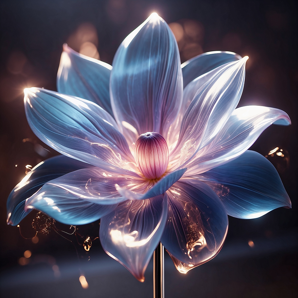 Radiant floral beauty with an inner light, representing harmony and vitality created with artificial intelligence.