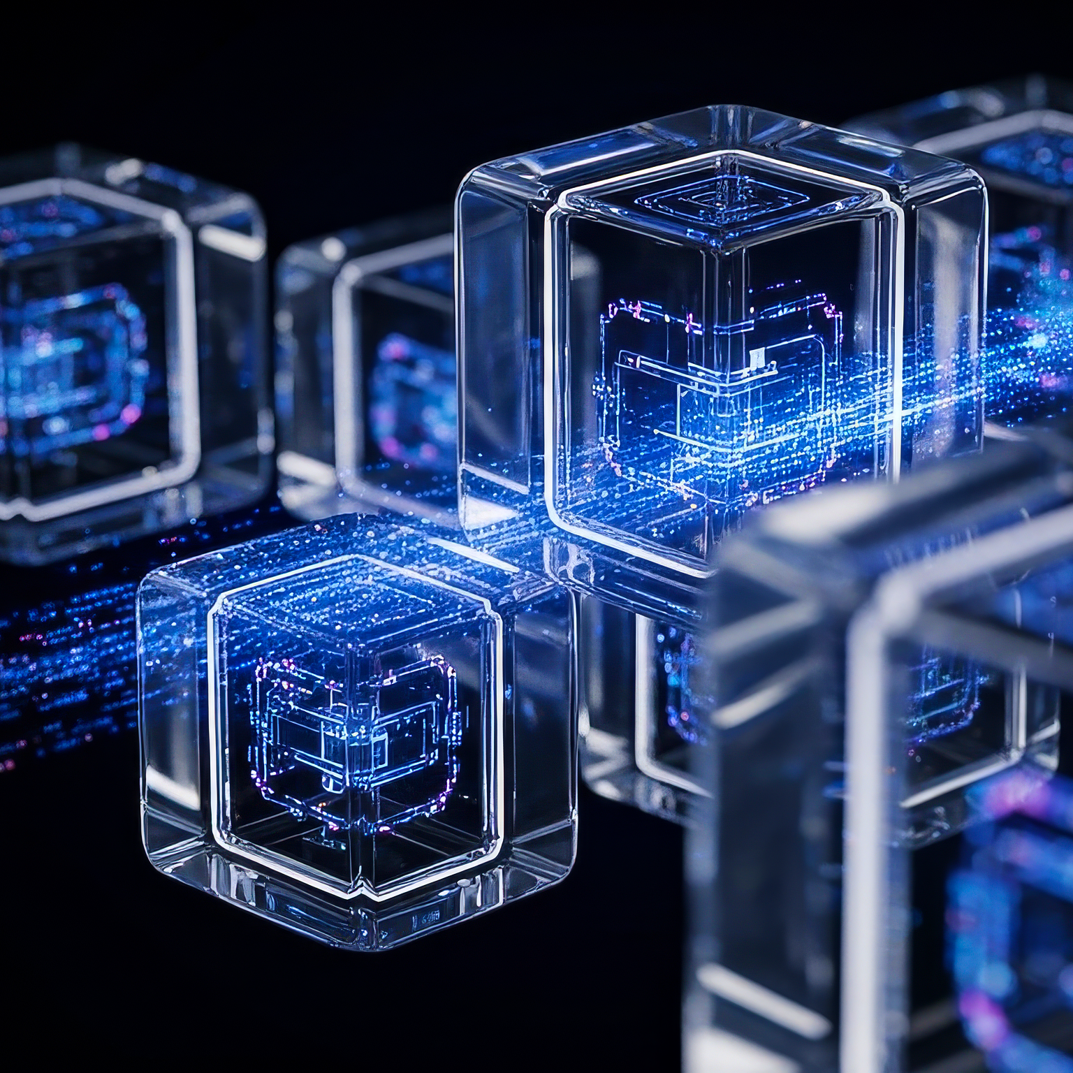 Concept of a data center or cloud infrastructure, where information flows between virtualized servers created with artificial intelligence.