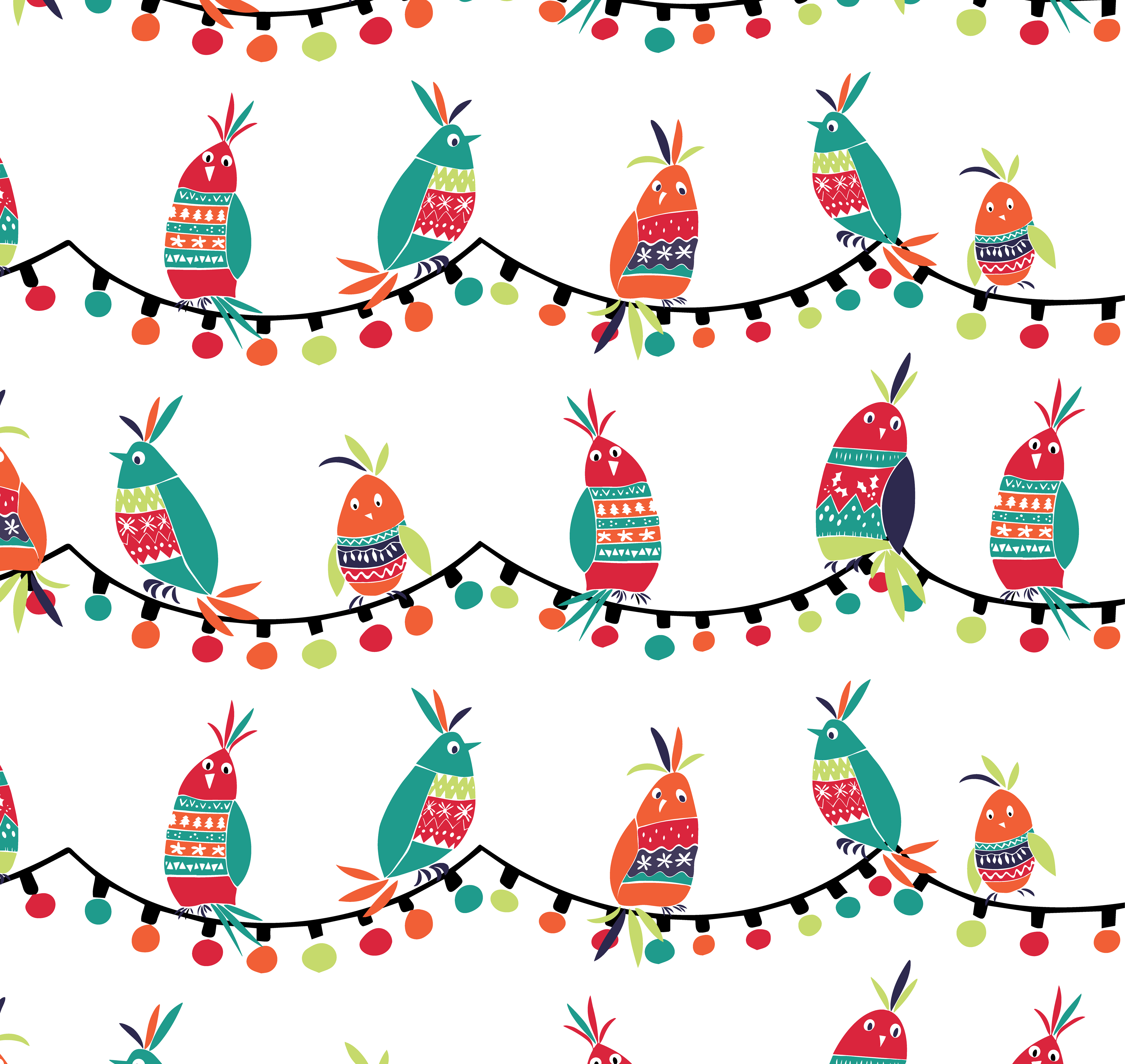 Singing Birds on Holiday Lights - White