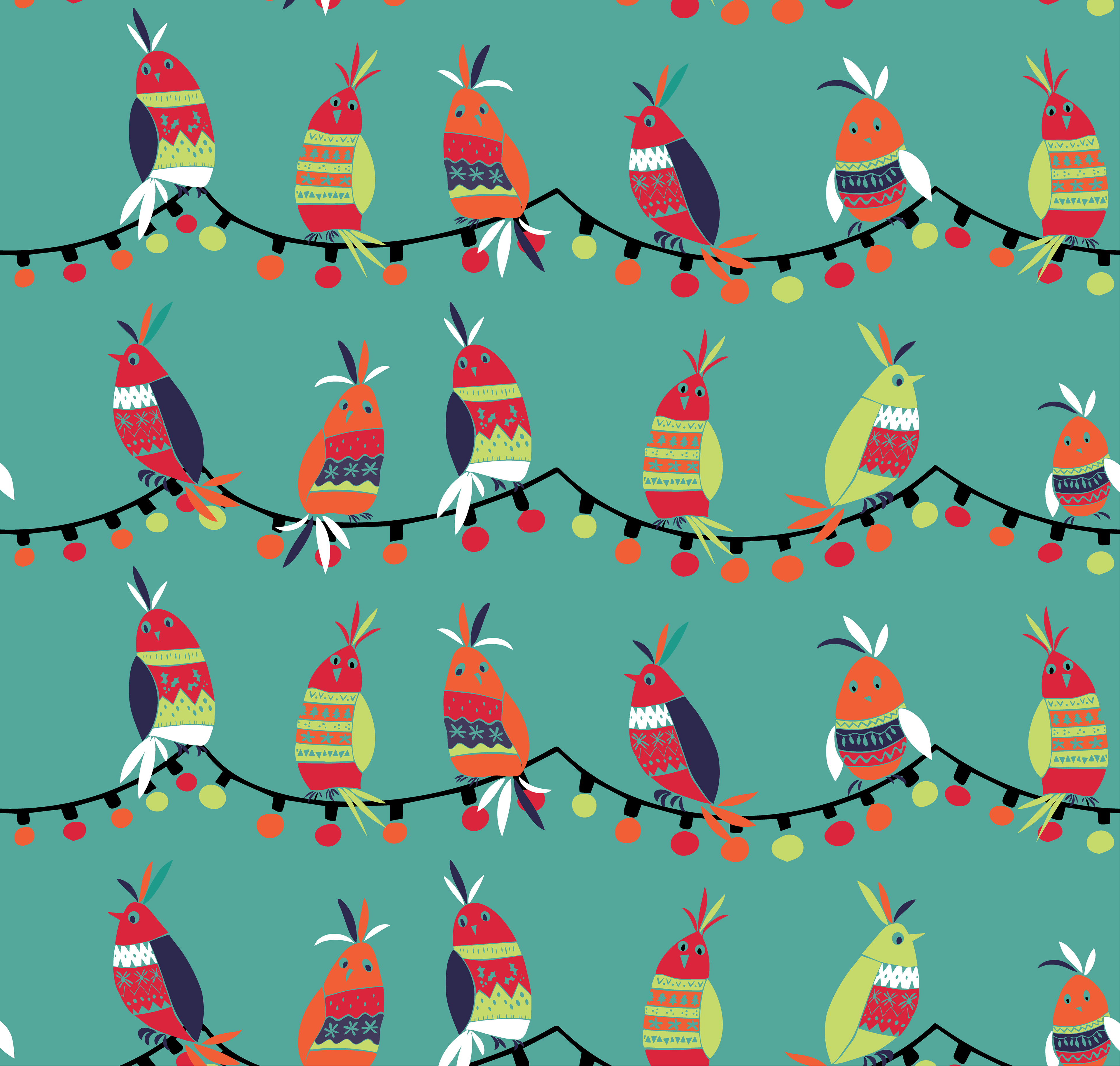 Singing Birds on Holiday Lights -Teal