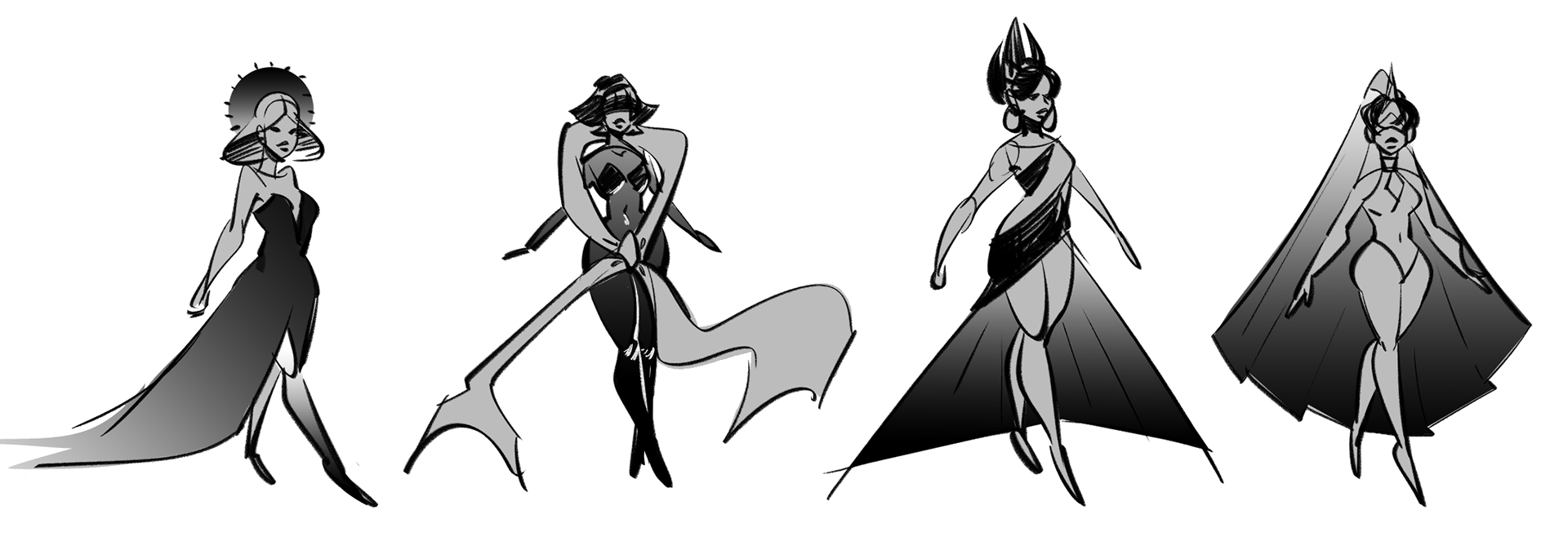 Initial concepts of Amelia, with emphasis on shape language.