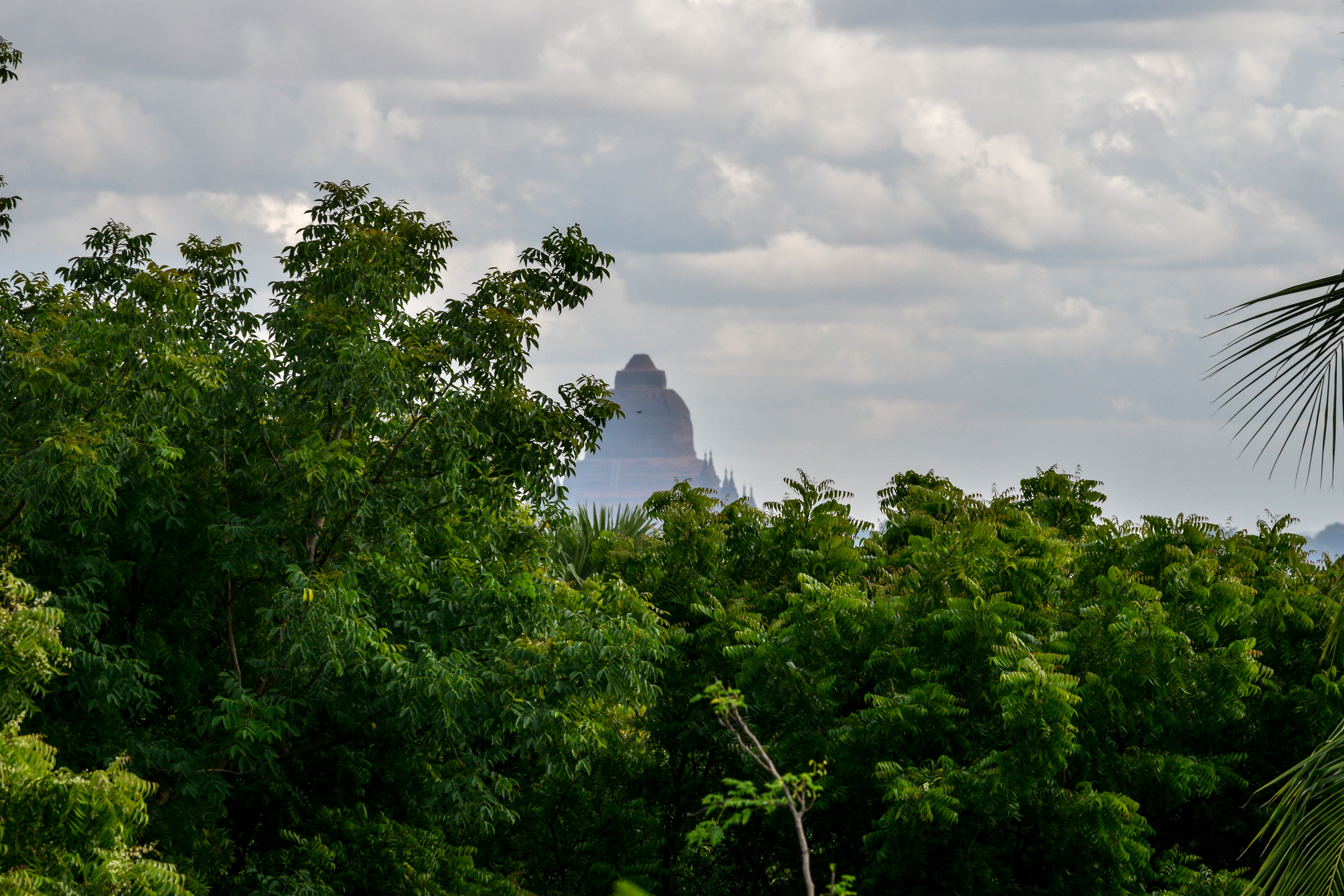 Saytana Gyi Temple rising from the mist in Bagan, Myanmar