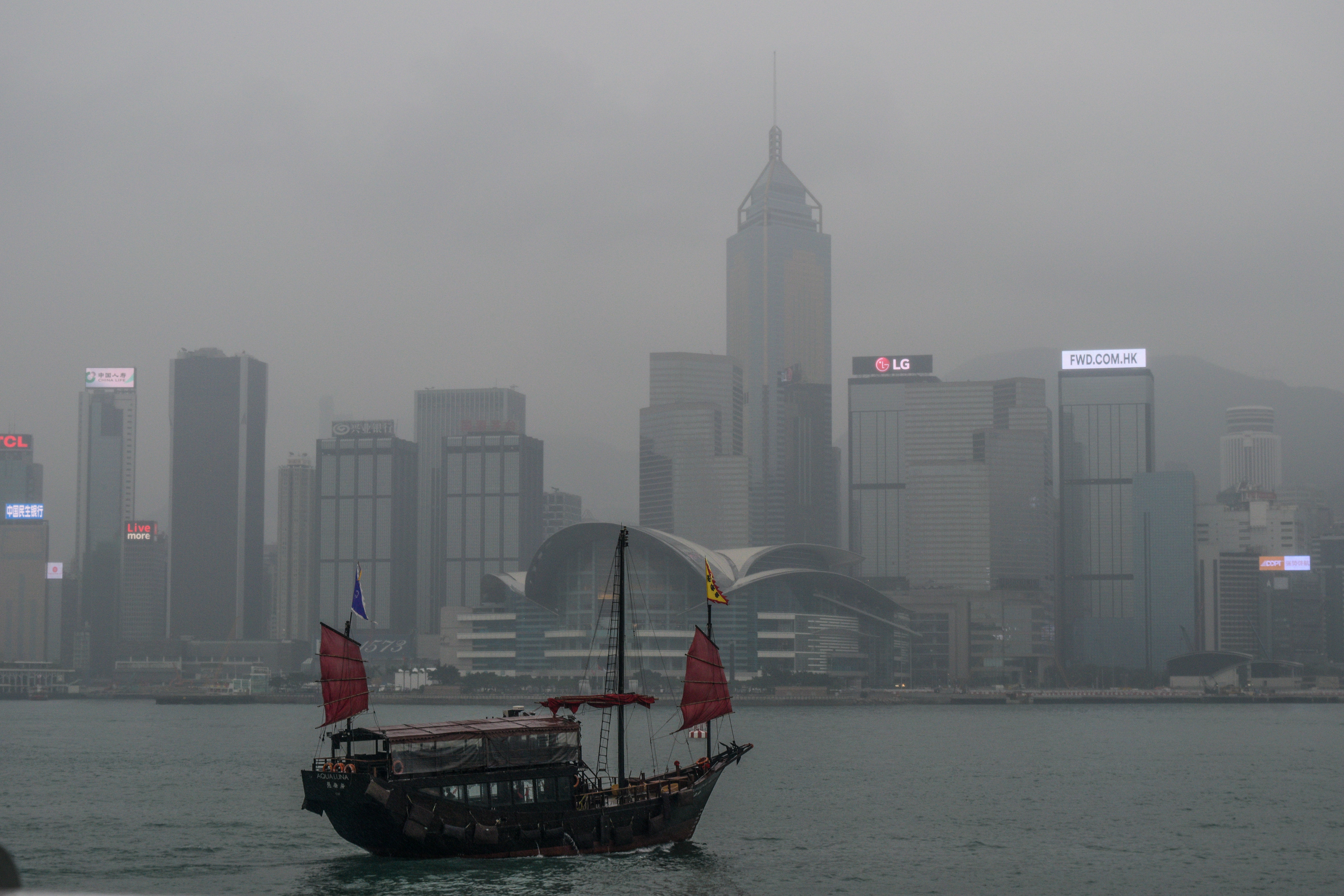 Junk in Victoria Harbor, Hong Kong