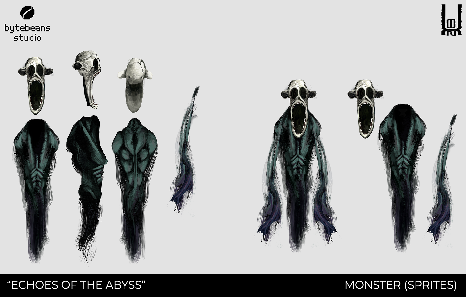 Monster sprites, separated into parts that would be put together in animation.