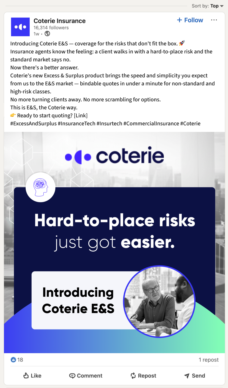 Coterie E&S Insurance LinkedIn Post Mockup