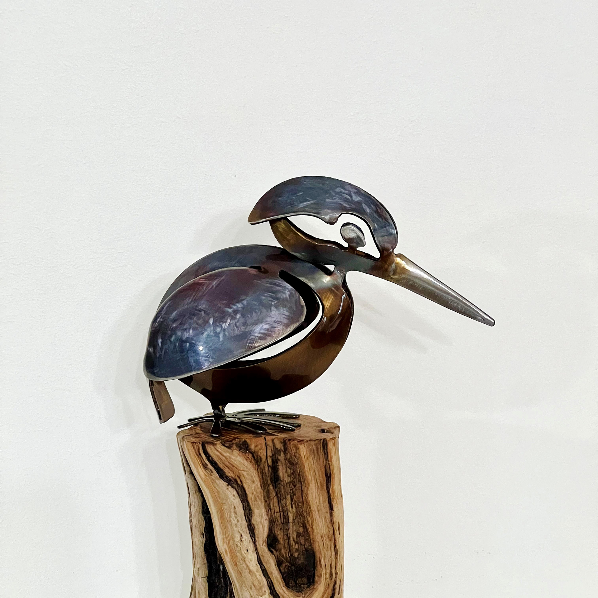 martin pêcheur en acier et bois - 295€