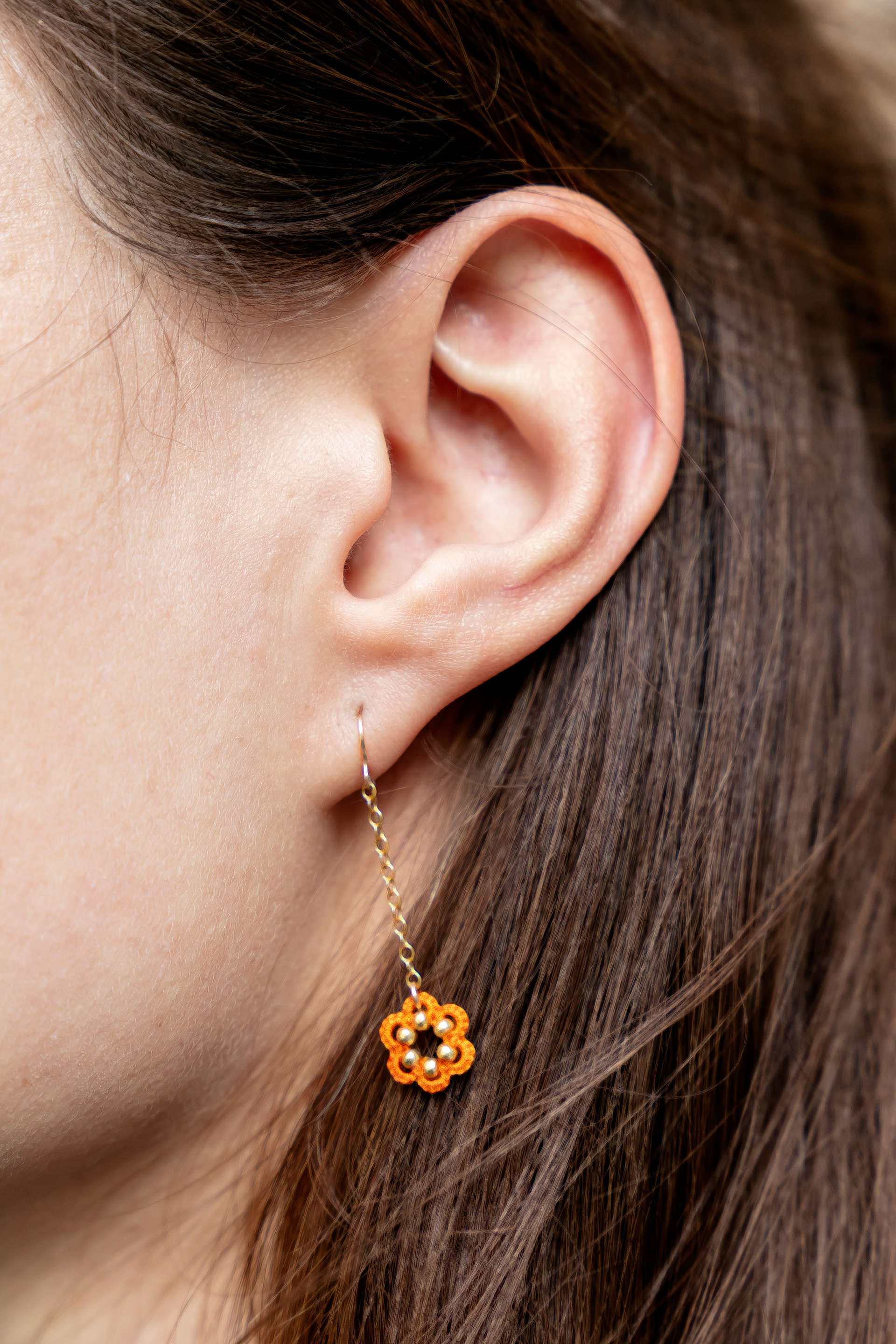 BO "pastilles" longues en fil de coton et métal gold filled 14ct - 48€