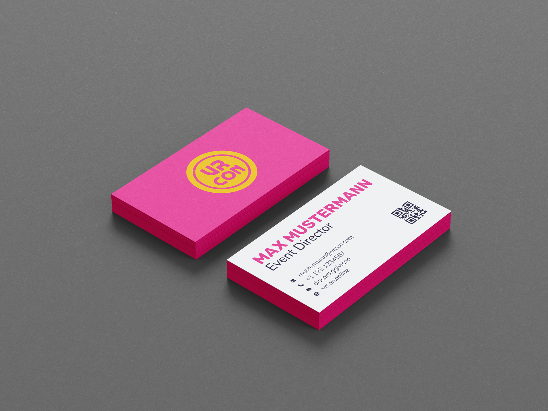 When I was tasked to make some staff member business cards for conventions I gave them this joyful bubblegum look. Staff used a flat yellow version of the logo