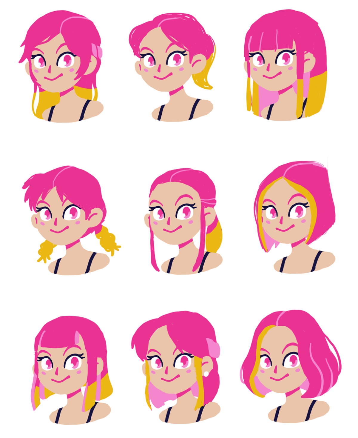 Conni's has a 'tomboyish big sister' personality for which I experimented with different hair styles