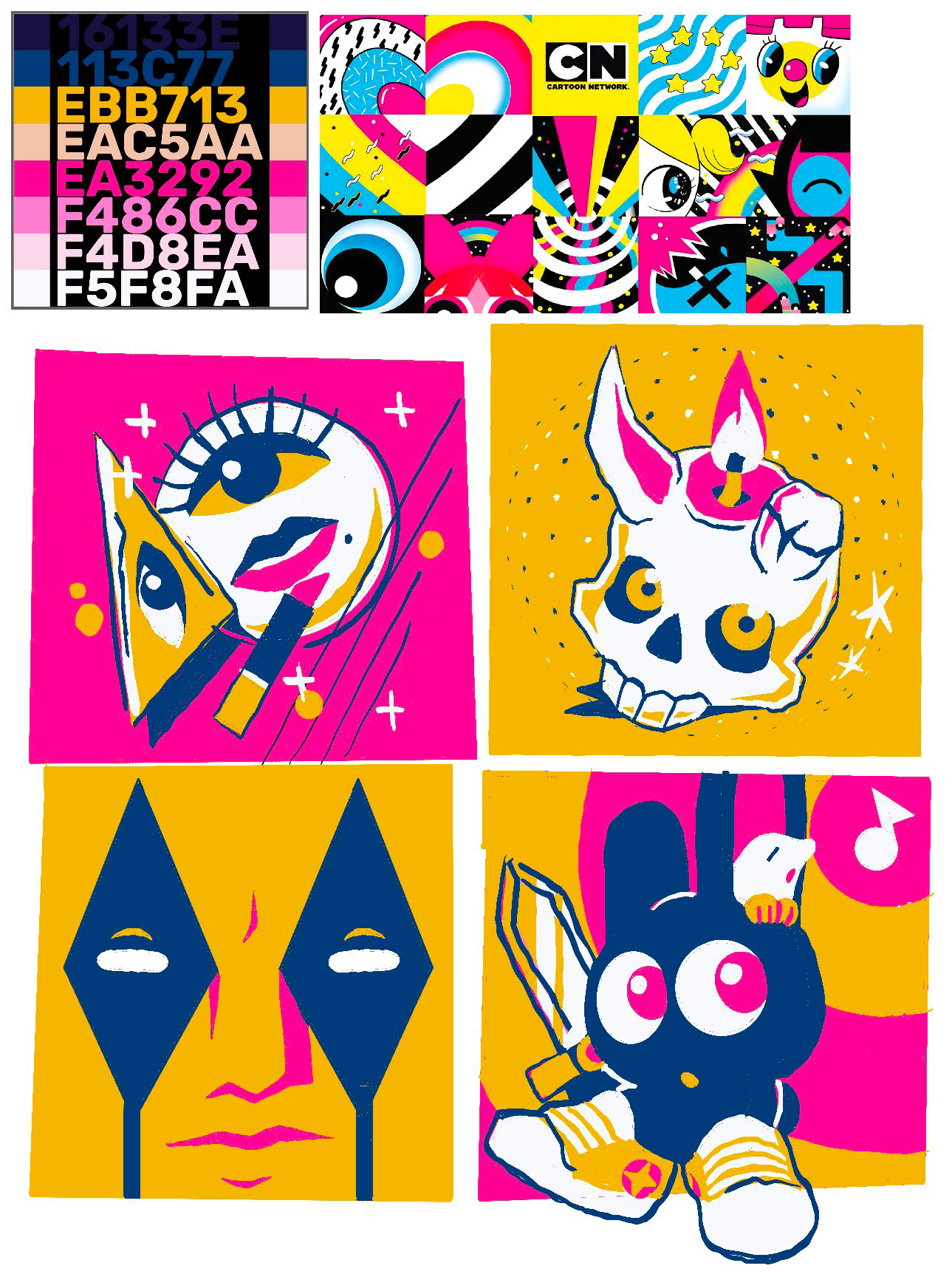 Taking inspiration from Cartoon Network, I made some abstract graphics to explore VRCon's brand identity possibilities and how to pair the colours
