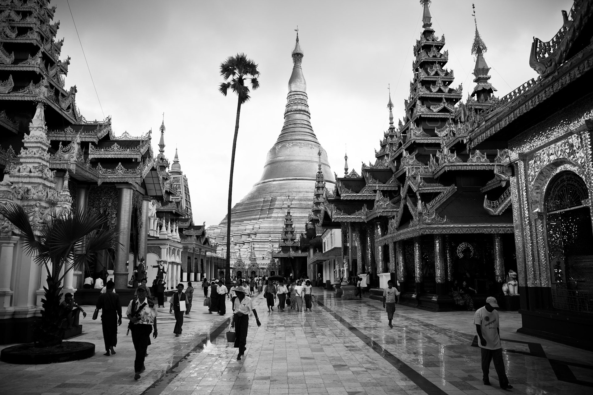 The Shwedagon Pagoda, Shwedagon Paya, in Rangoon, Burma, officially titled Shwedagon Zedi Daw and also known as the Golden Pagoda, is a 98-metre gilded stupa. It is the most significant and important Buddhist pagoda in Burma where everyday, monks, nuns, novices and hundreds of Burmese come to make offerings and pray
