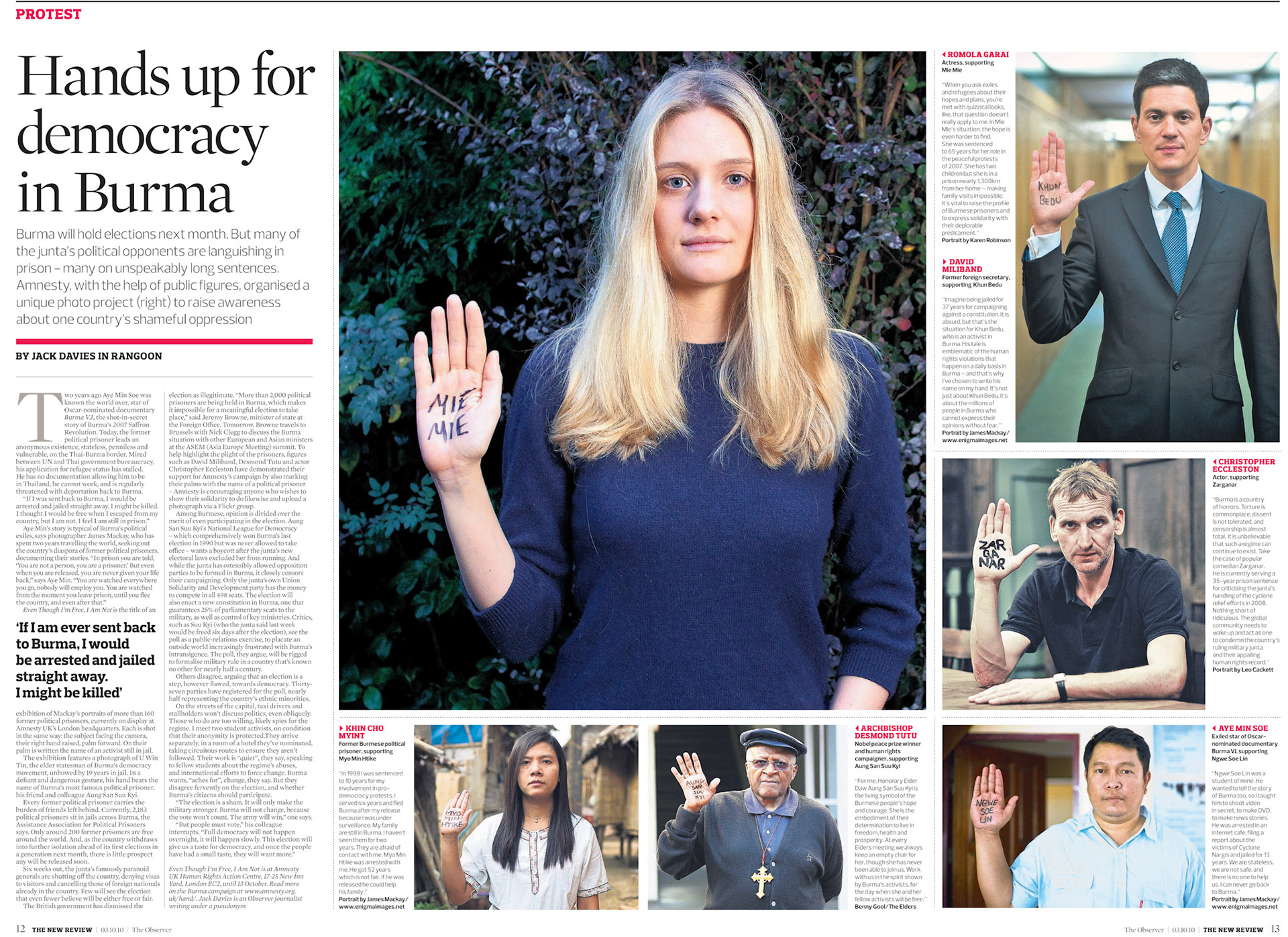 Centra page feature article about the documentary project "Even Though I'm Free I Am Not" about Burma's political prisoners in The Observer newspaper in September 2010