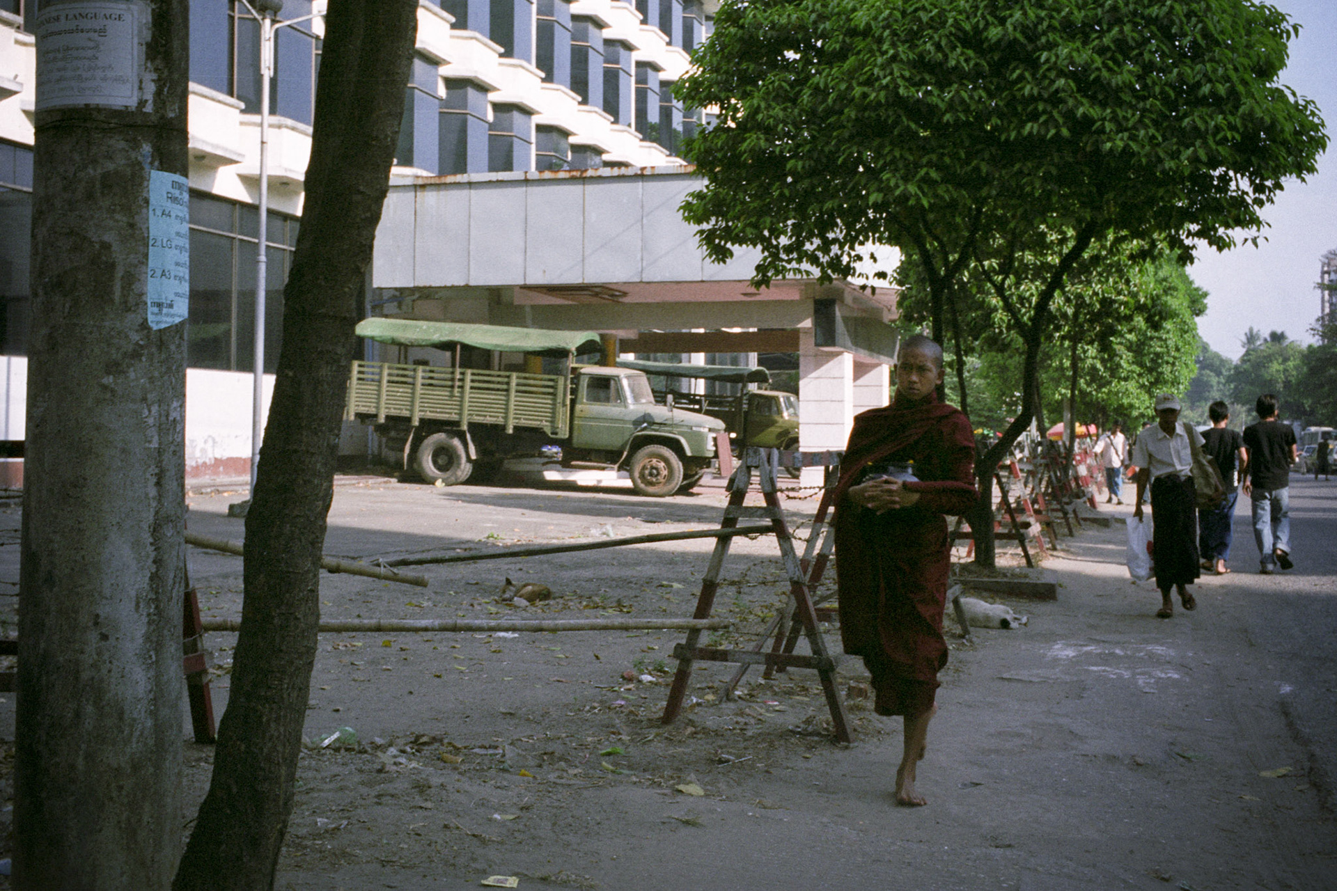 Burmese army occupy a disused convention centre as their downtown base soon after the monk led uprising in September 2007