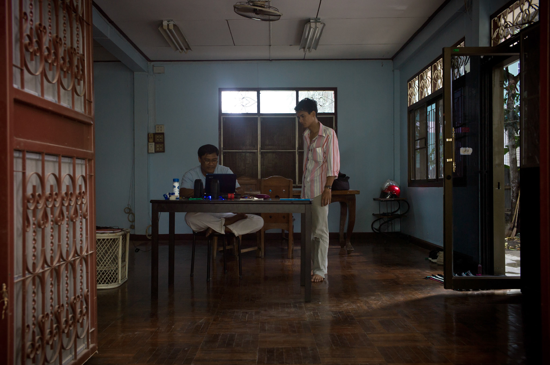 Soe Lwin lives in a safe house in Mae Sot on the Thai-Burma border with his friend, Thiha, who is also a political prisoner who served more than 17 years in prison for delivering a statement from Aung San Suu Kyi to opposition parties.