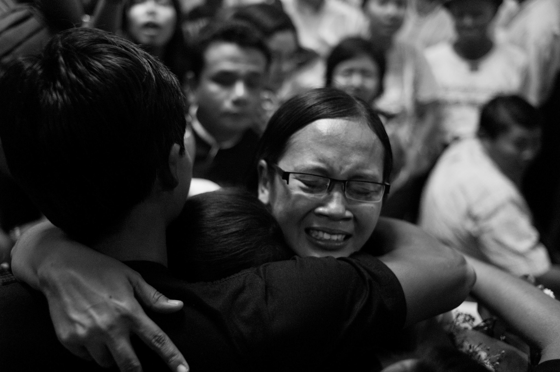 88 Generation Student leader Nilar Thein, who was released from Tharawaddy prison, breaks down with emotion as she is greeted by her family. The Presidential amnesty saw more than 600 political prisoners released from prison, many of who were former leaders of the mass democracy uprising in 1988 and were serving long sentences of 65 years or more.