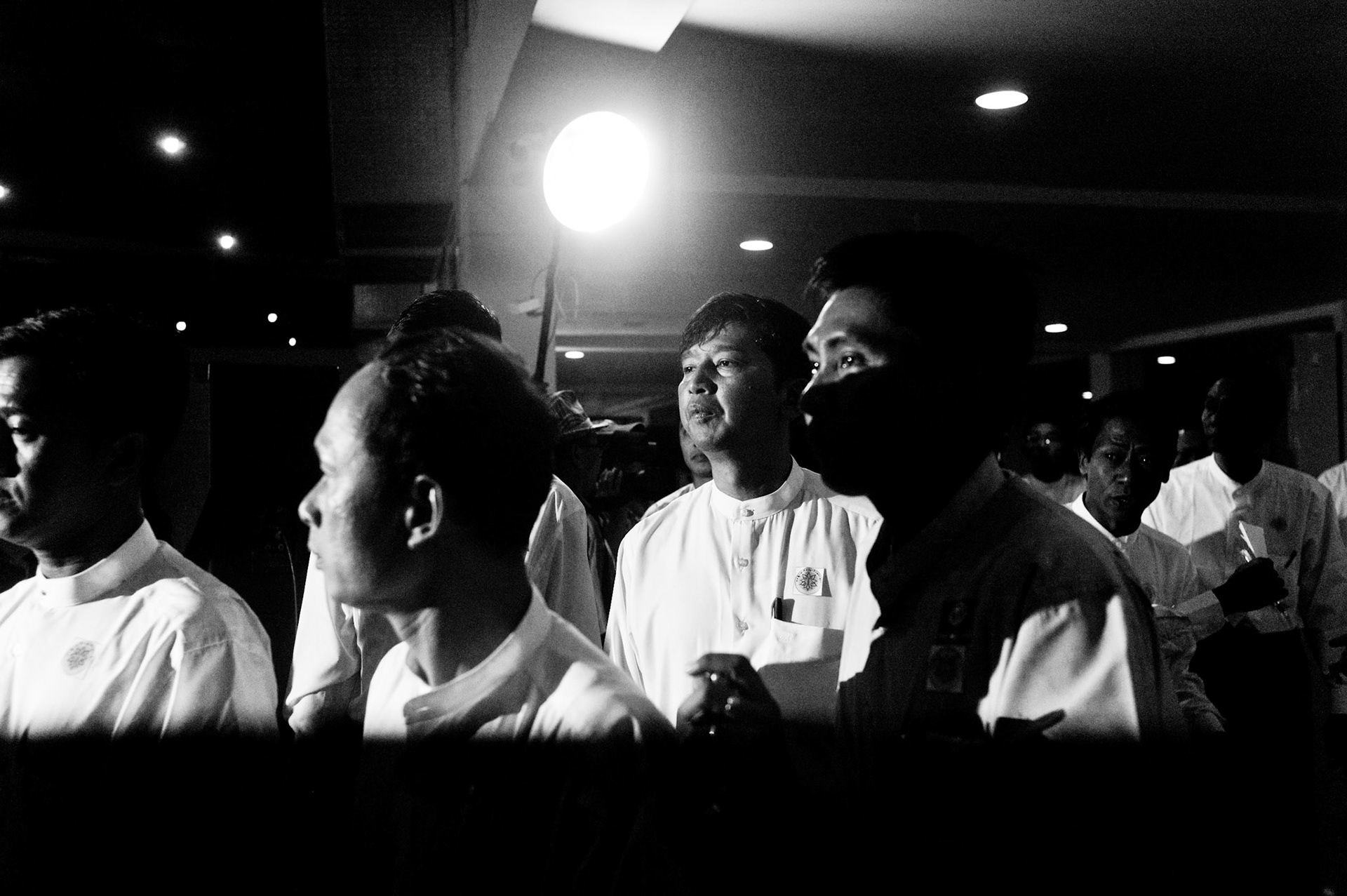 The leaders of the 88 Generation Students arrive at their press conference in Rangoon. More than 500 people gathered in the Taw Win centre to hear the prominent pro-democracy activists speak for the first time since their release from prison