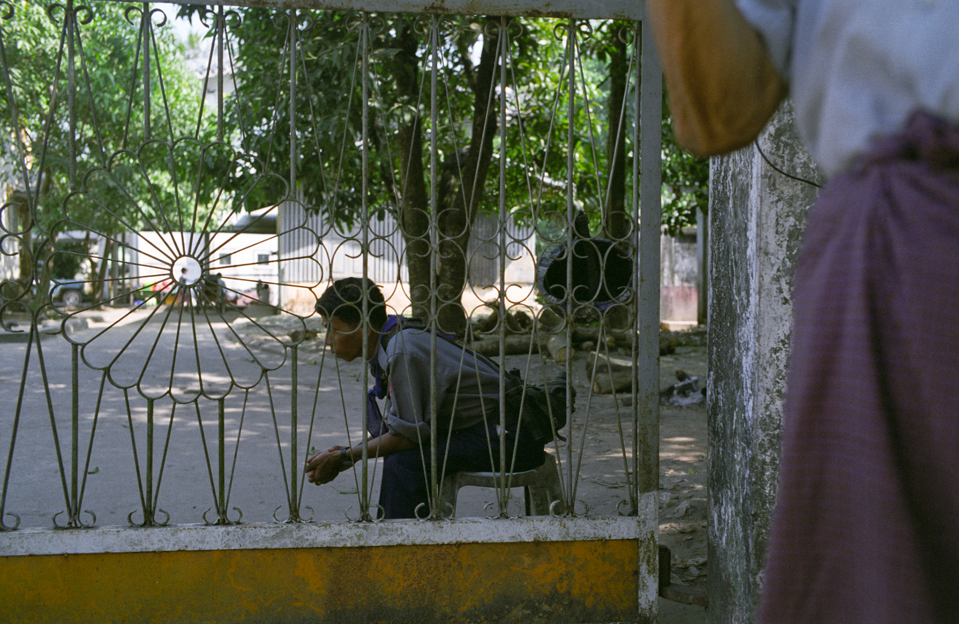 Riot police and military intelligence officers in a monastery in Rangoon as the crackdown continues after the monk led Saffron Revolution