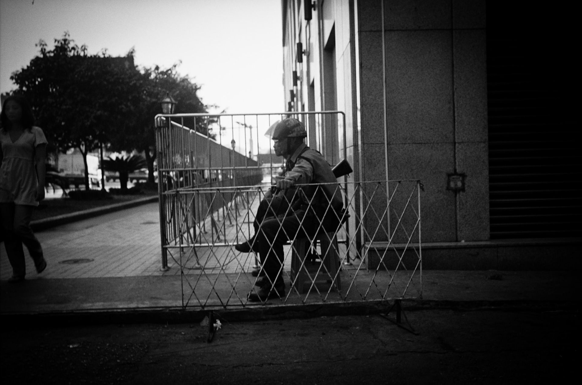 Riot police on duty in downtown Rangoon