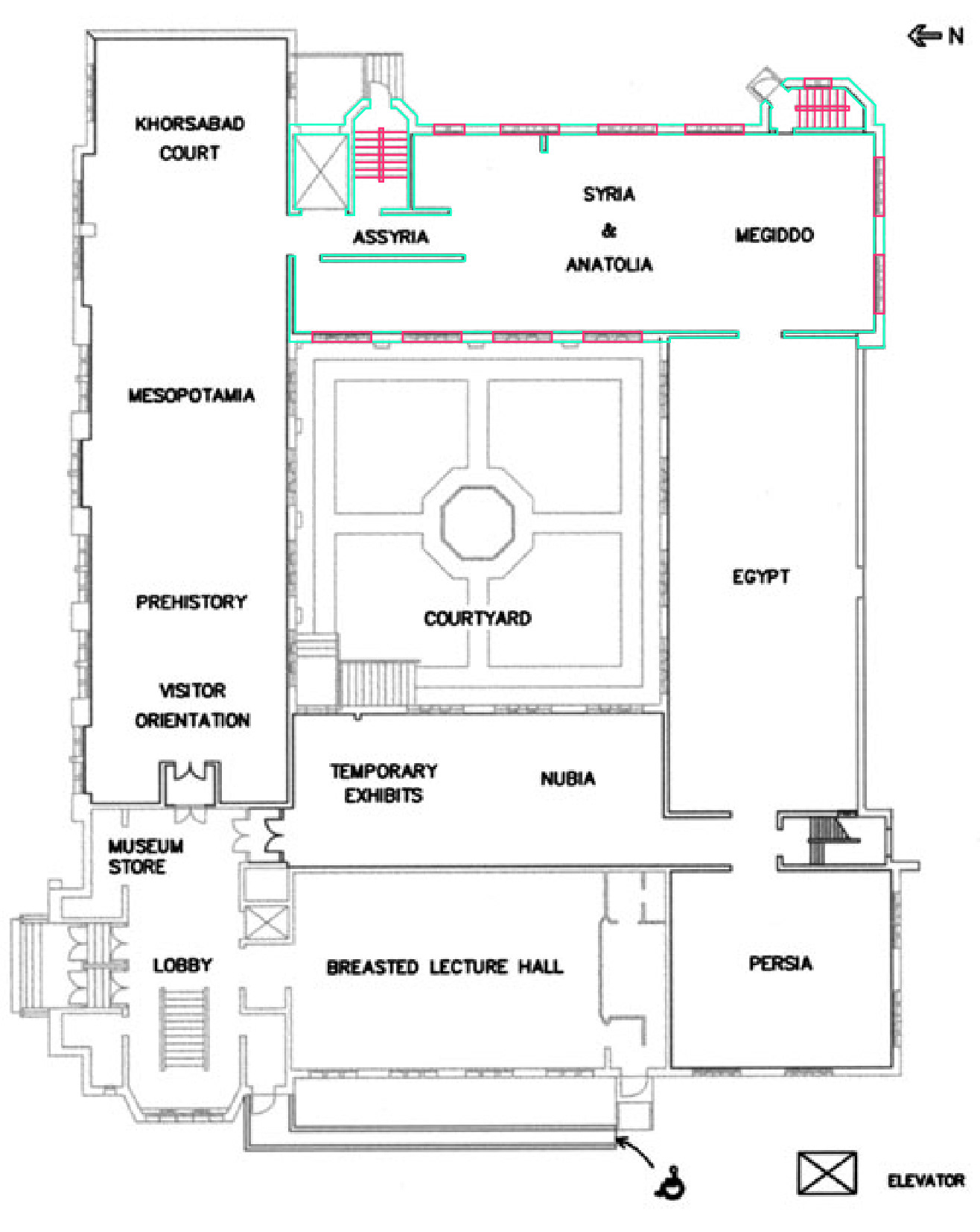 Museum floor plan found online, with the section of interest highlighted.