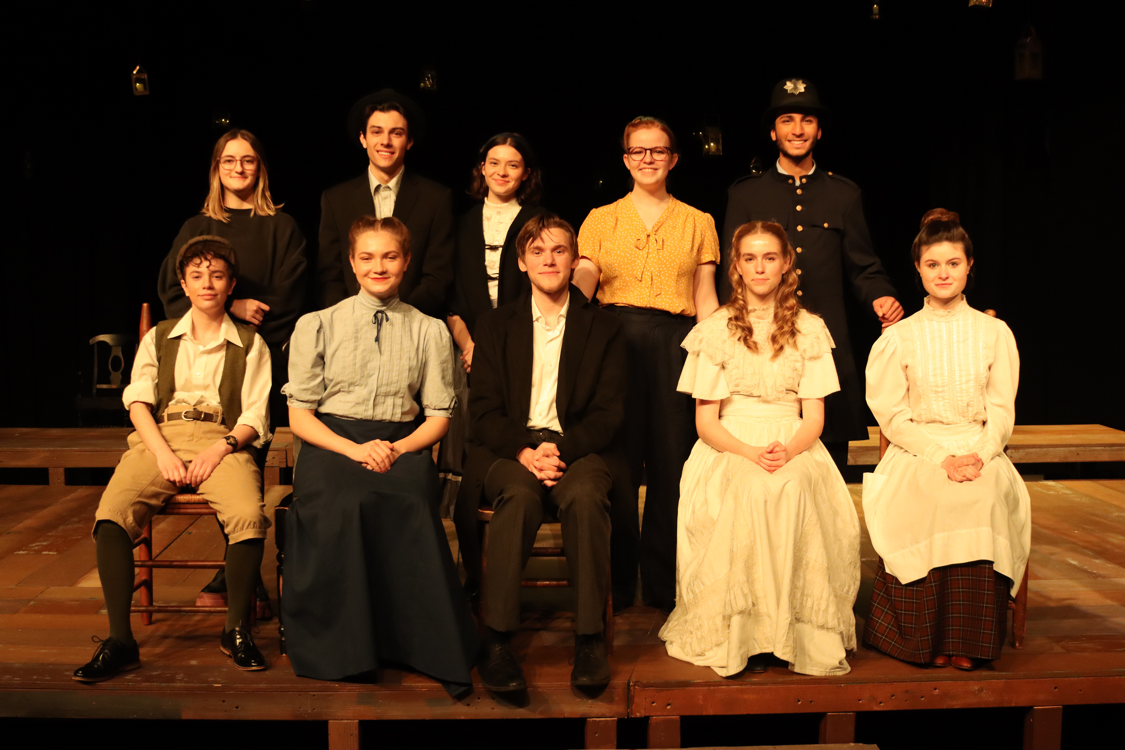 Crew Member, Sam Craig, Rebecca Gibbs, Stage Manager, Constable Warren, Joe Crowell, Mrs. Gibbs, George Gibbs, Emily Webb, Mrs. Webb