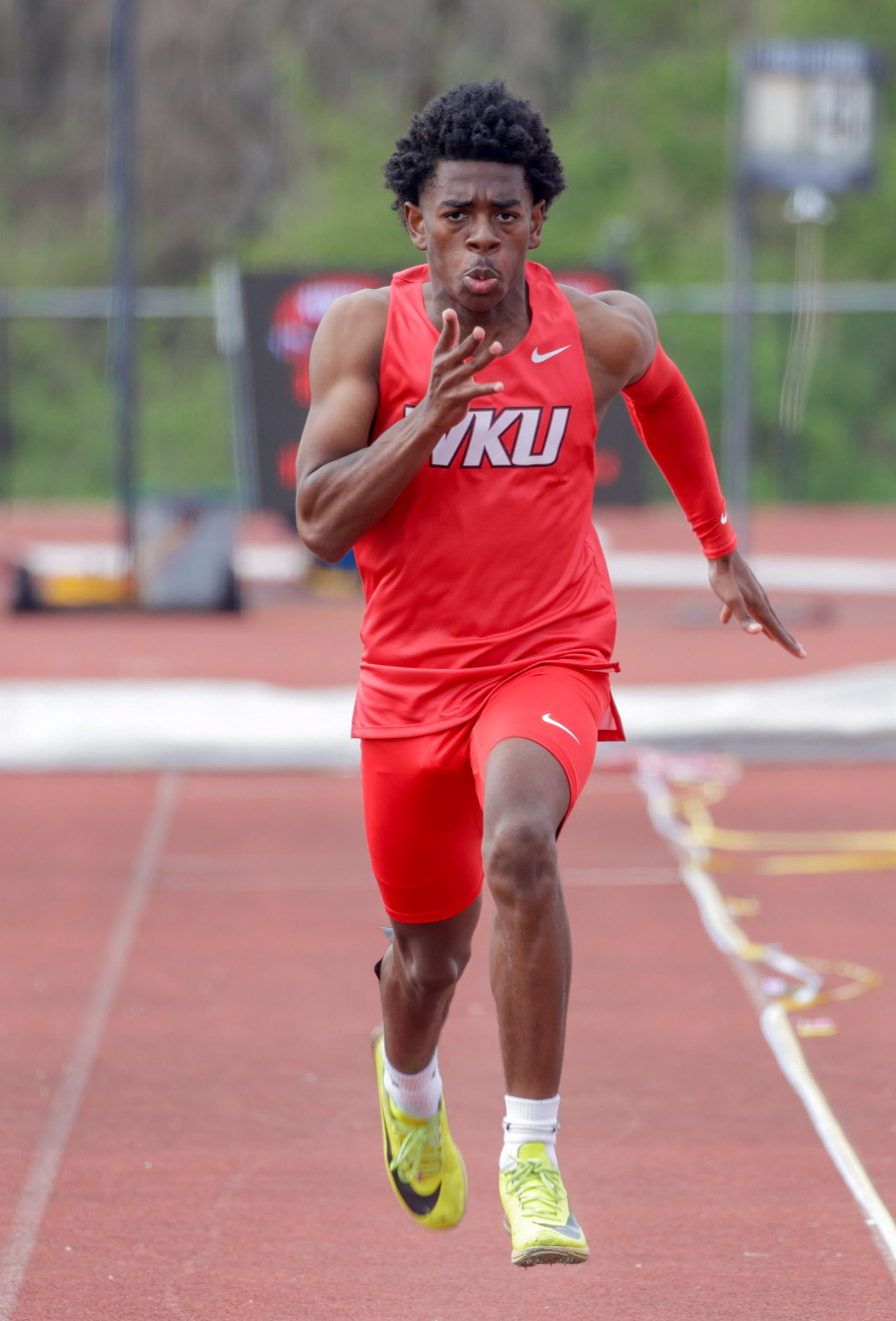 WKU freshman JonJon Hunter competes in the men’s triple jump at the Brent Chumbley Memorial Relays at Charles Ruter Track & Field Complex on March 29. Hunter successfully jumped 15 meters and secured a first place finish in the men’s triple jump.