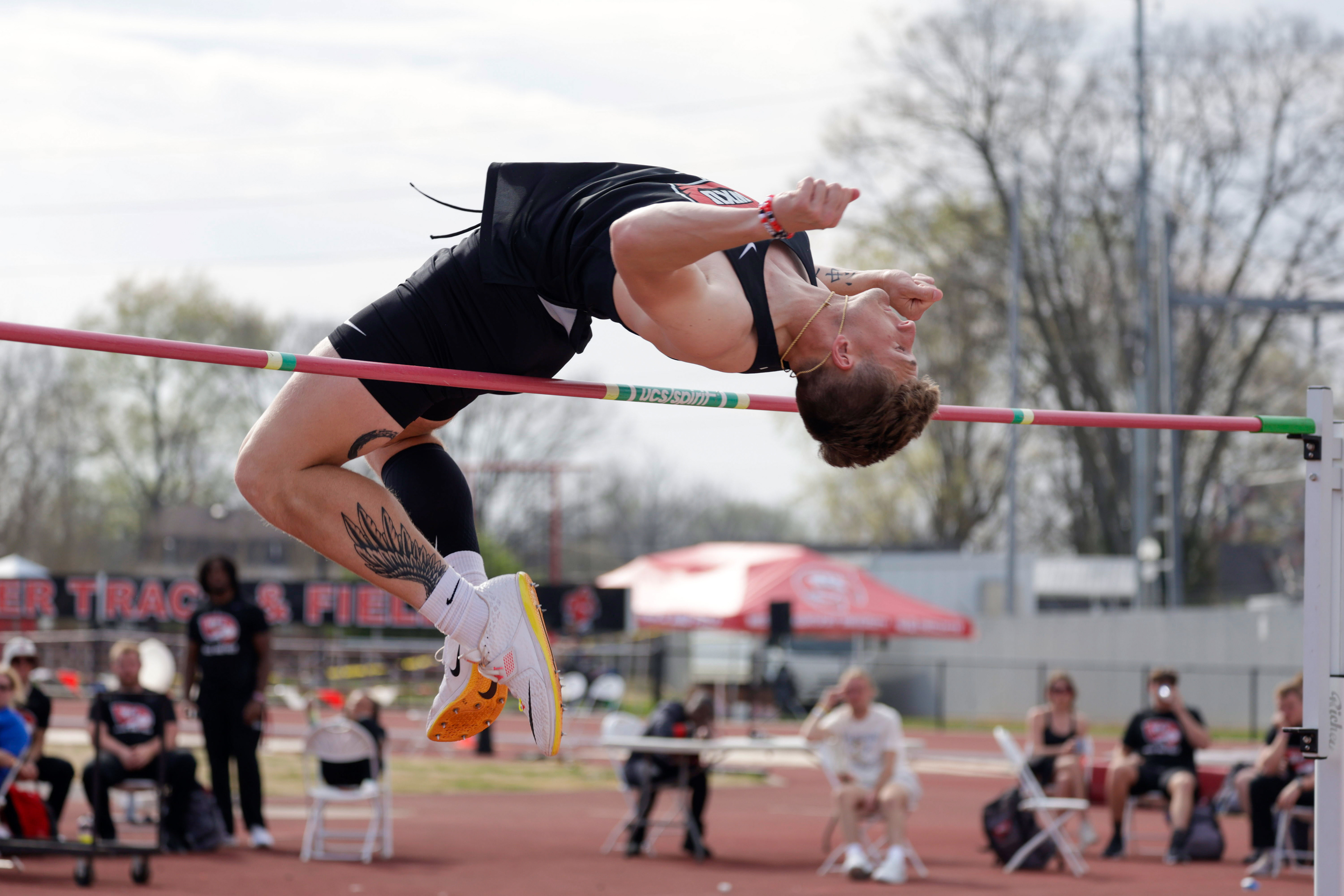 WKU graduate student Nick Fornoff high jumps at 1.9 meters at the Brent Chumbley Memorial Hilltoppers Relays at the Charles M. Ruter Track and Field Complex on March 28.