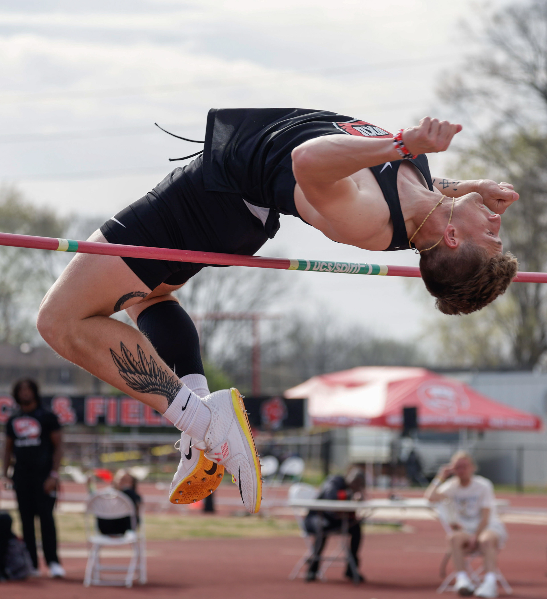 WKU graduate student Nick Fornoff high jumps at 1.9 meters at the Brent Chumbley Memorial Hilltoppers Relays at the Charles M. Ruter Track and Field Complex on March 28.