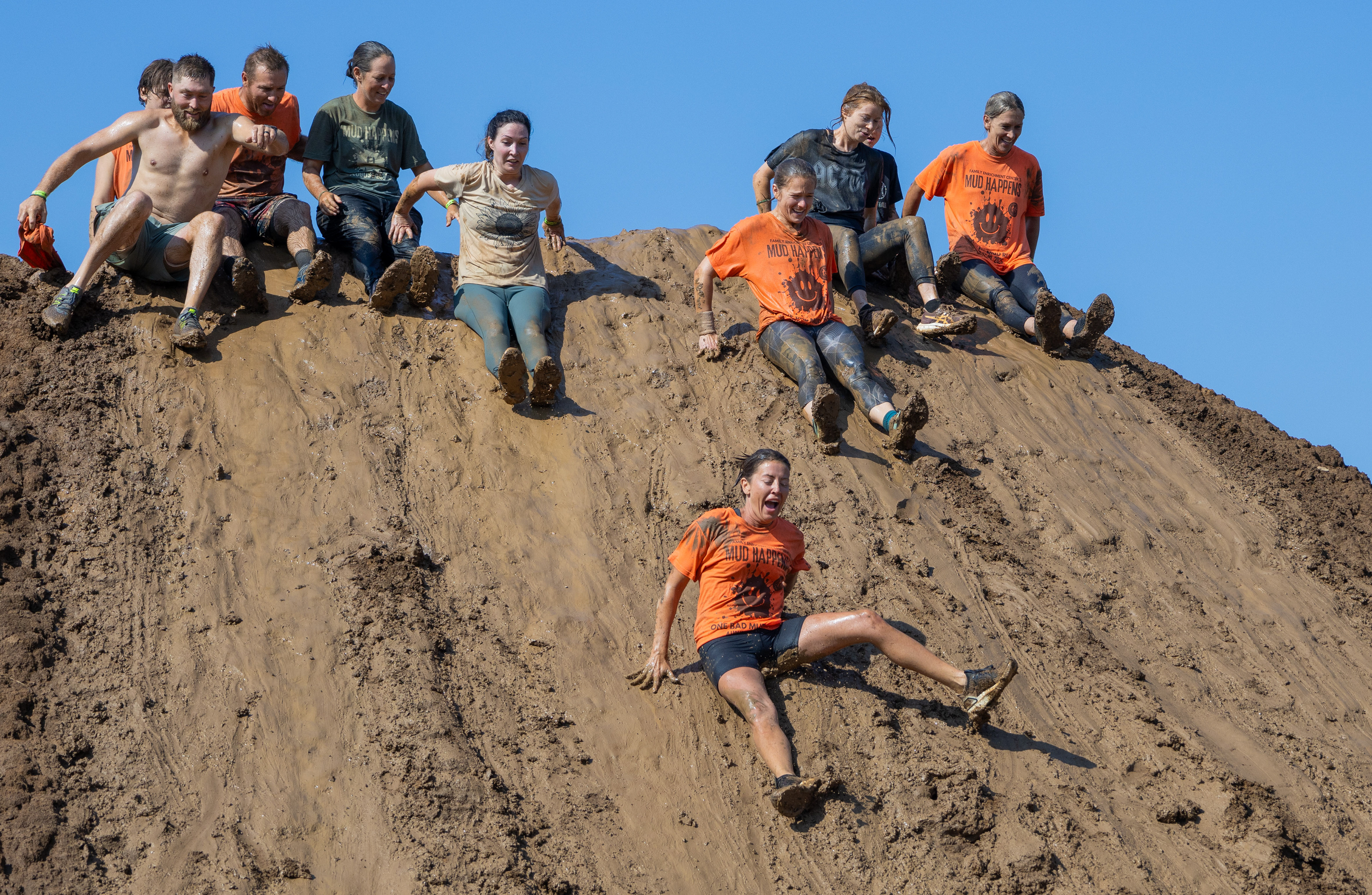 The team of Another Bad Decision competed in the 13th annual Mud Happens, One Bad Mud Run hosted by the Family Enrichment Center on August 23 at Phil Moore Park in Bowling Green, Kentucky. 