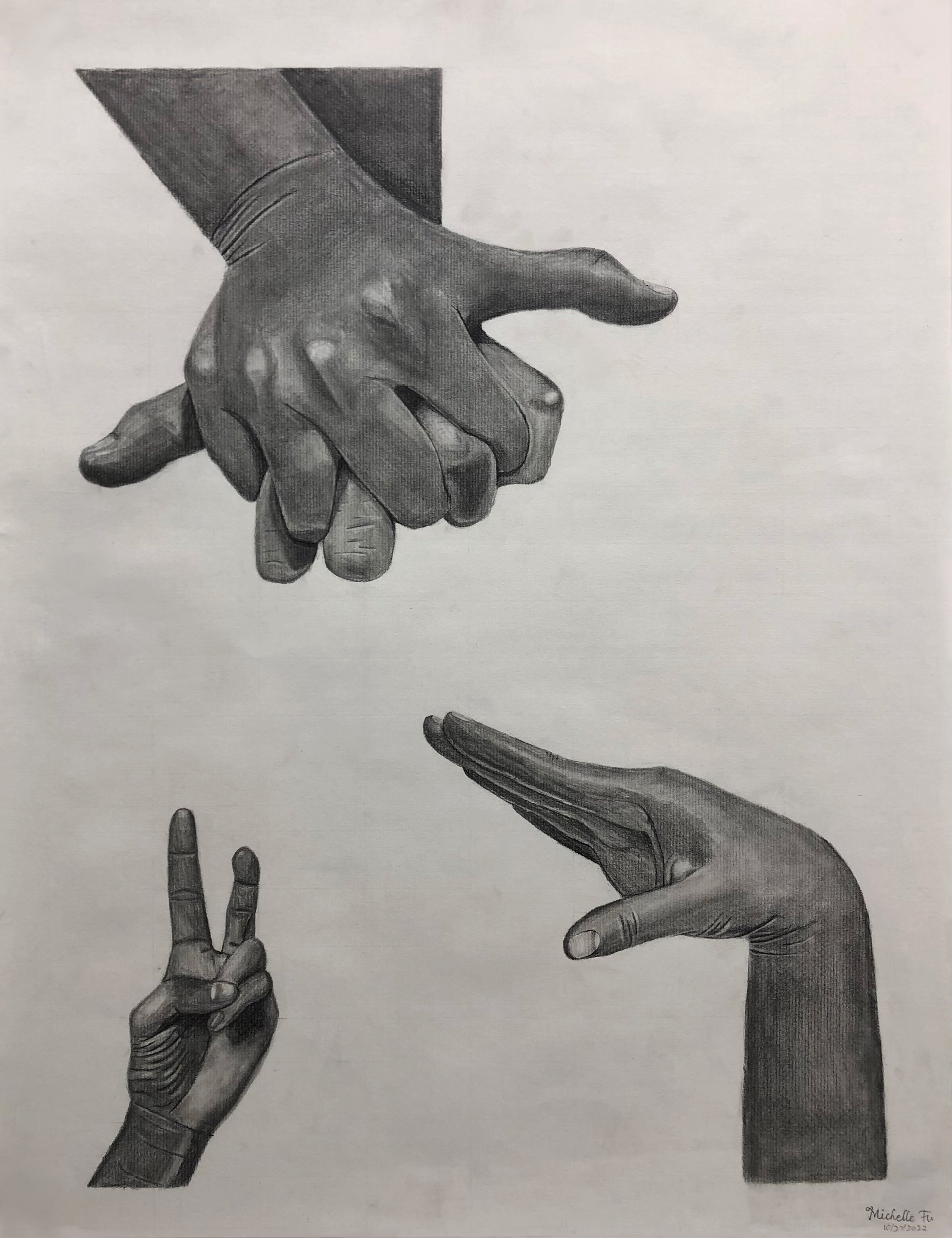 Scuba Diving Hand Signal- Charcoal on drawing paper.