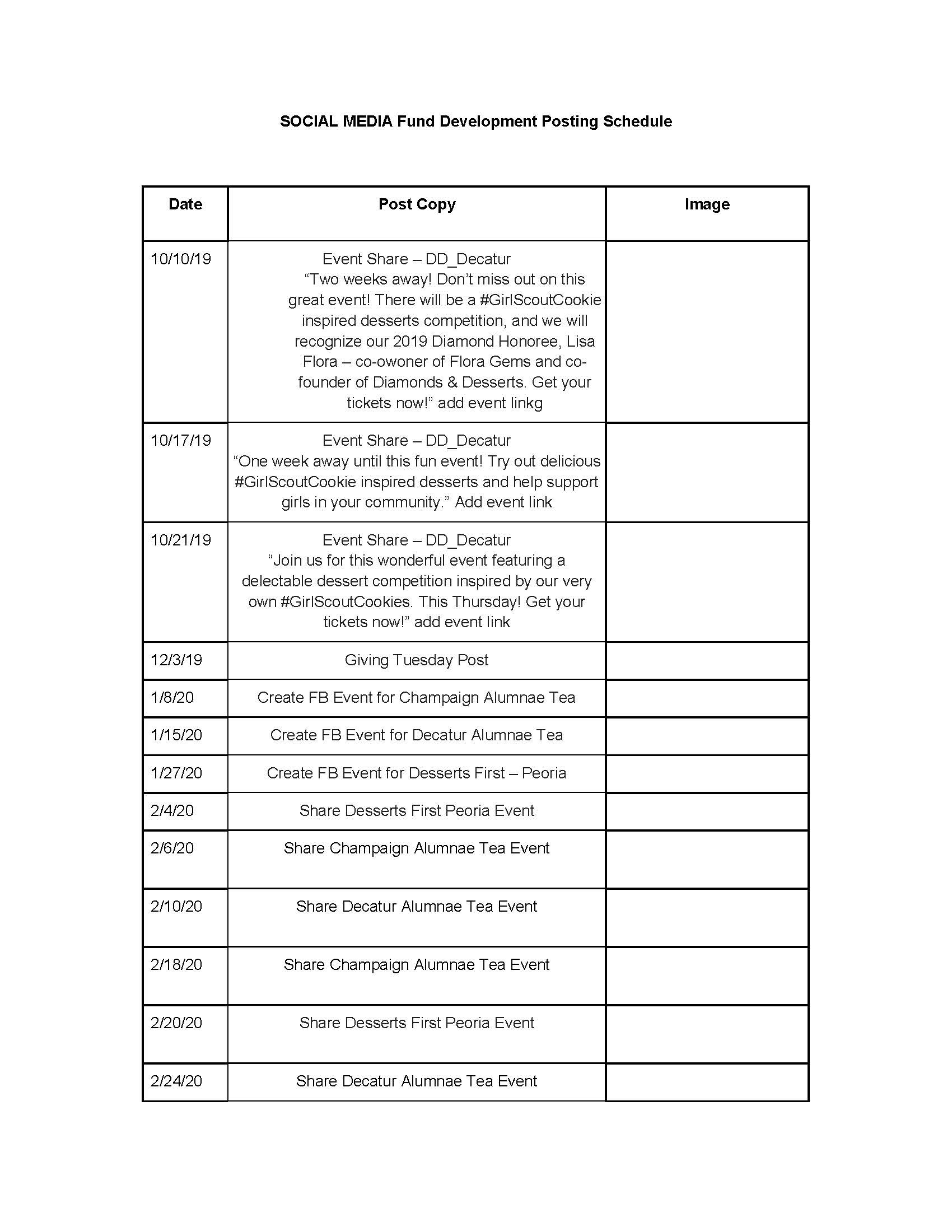 Fund Development Post Schedule
