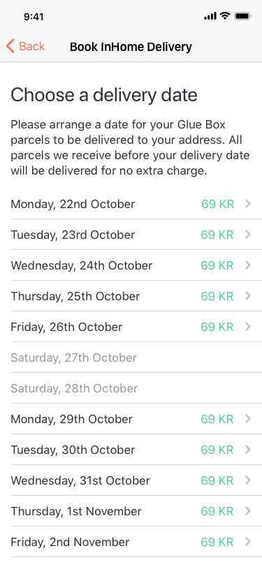 Choosing a delivery date