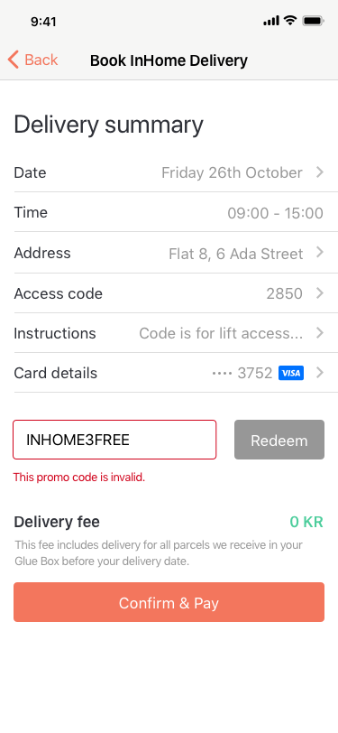 Booking delivery