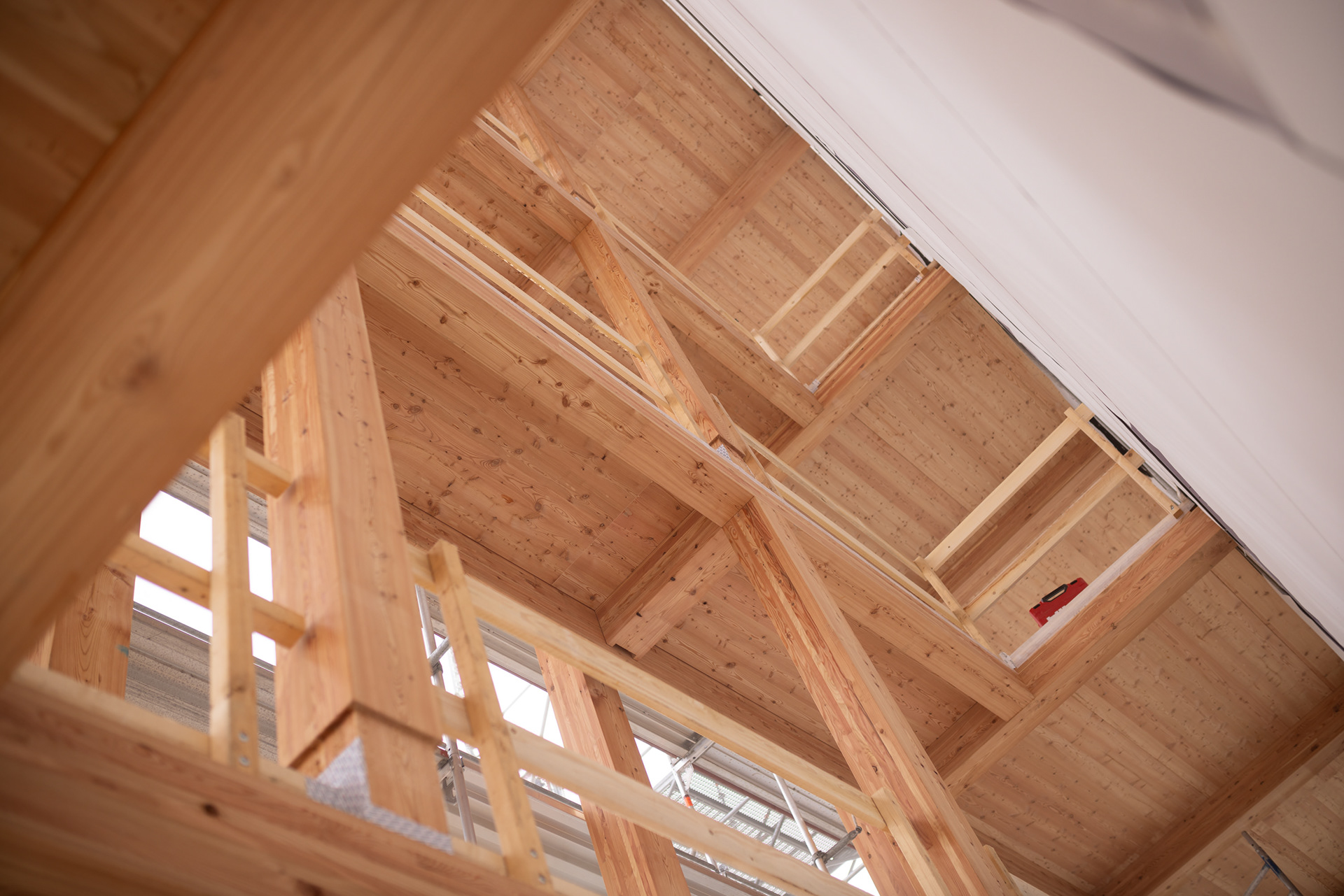 Laubengangkonstruktion aus Massivholz mit Dachverbindung, Zuberhaus Regensburg