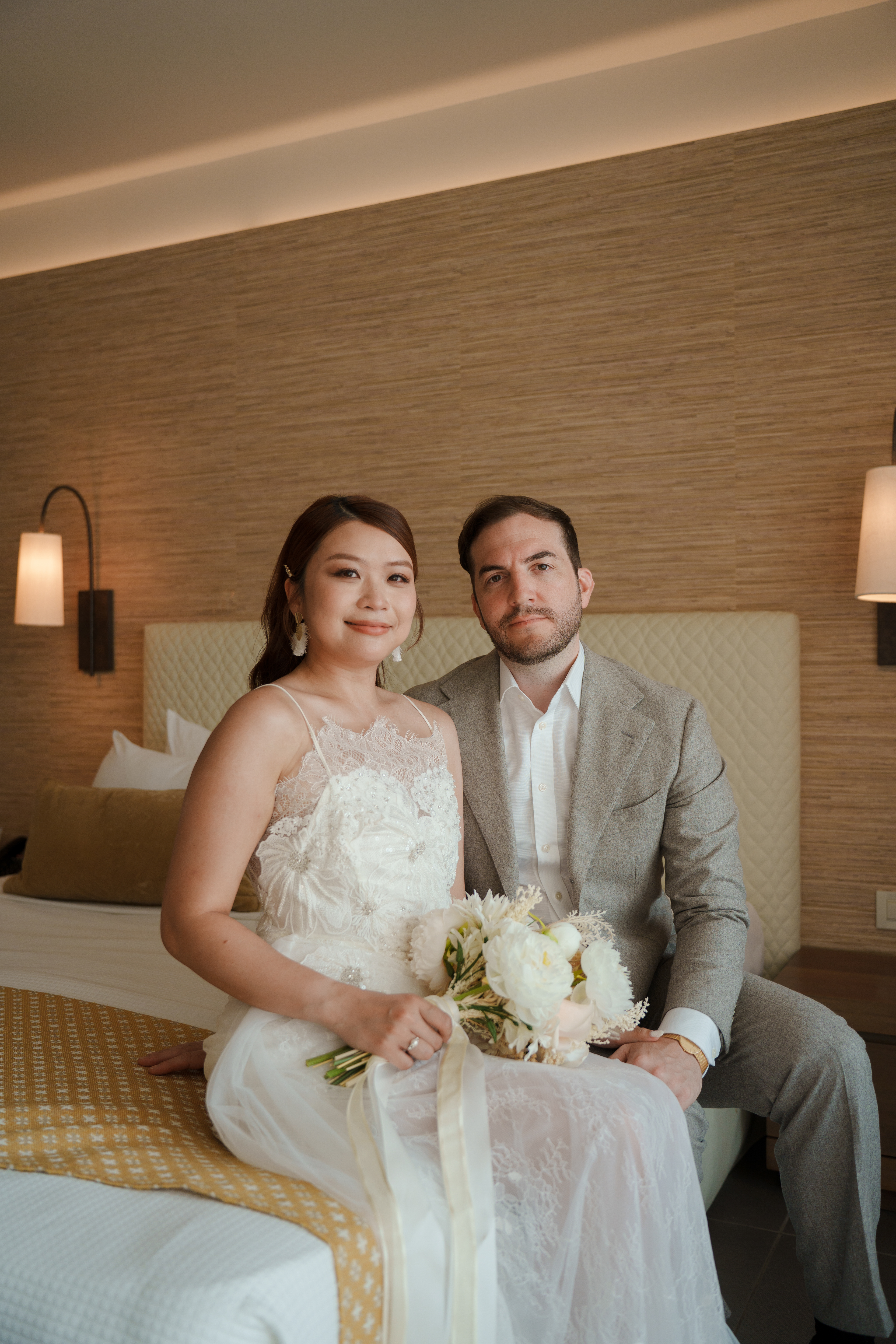 Bride and groom portrait against the Kefalonia coastline